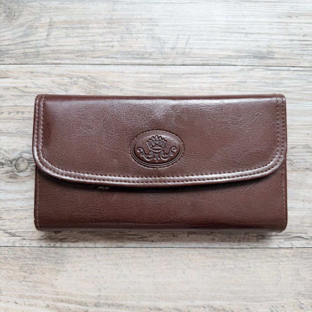Vintage Brown Genuine Leather Trifold Wallet Classic Organizer Checkbook Style